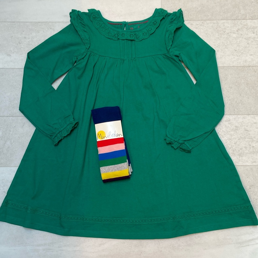 NWT Boden Broderie frill dress and striped tights